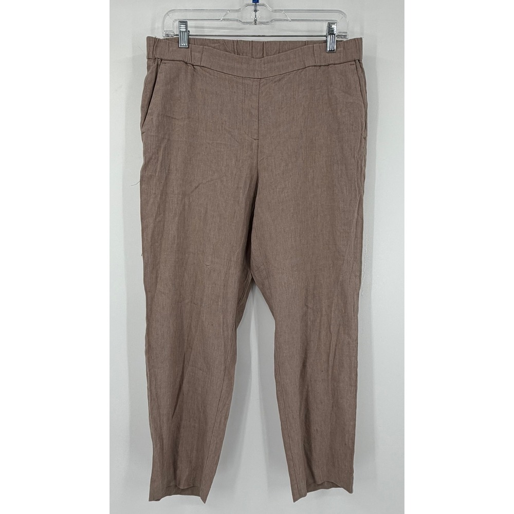 J.Jill Linen Stretch Tapered Pull On Pants Taupe Brown Womens Size M Medium